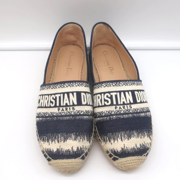 CHRISTIAN DIOR GRANVILLE D-STRIPES LOGO EMBROIDERED ESPADRILLES NAVY SIZE 37 - Picture 3 of 10